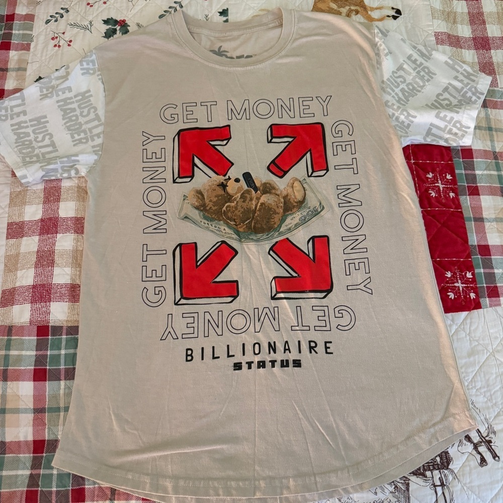 Billionaire Status Beige Tee with Red Arrows Teddy Bear Get Money by Vibes